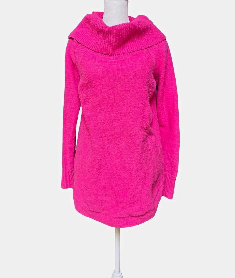 MOTH Anthropologie Brenta Sweater M Hot Pink Cowl Neck High Low Tunic